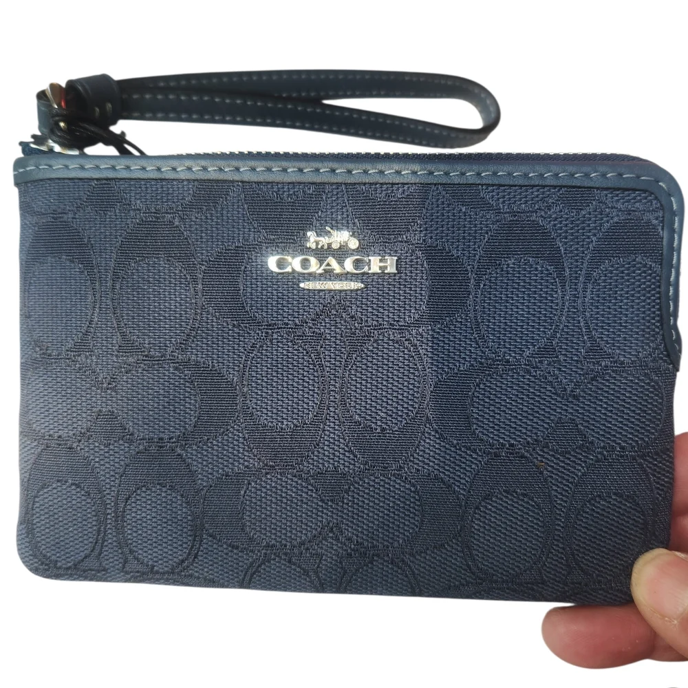 Coach Signature Jacquard Corner Zip Wrislet Denim